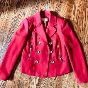 Michael Kors Cropped Red Pea Coat